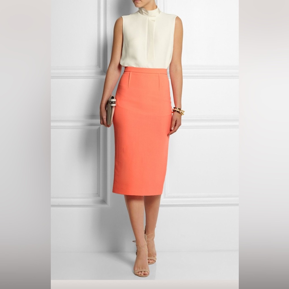 Roland Mouret arreton wool-crepe pencil skirt Salmon Pink- Orange size 8
